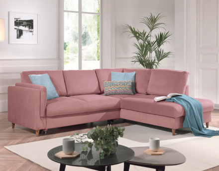 Canapé d'angle droit convertible 5 places en velours Brooke