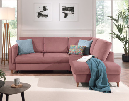 Canapé d'angle droit convertible 5 places en velours Brooke