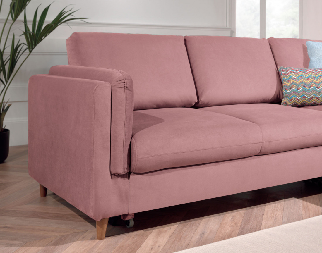 Canapé d'angle droit convertible 5 places en velours Brooke