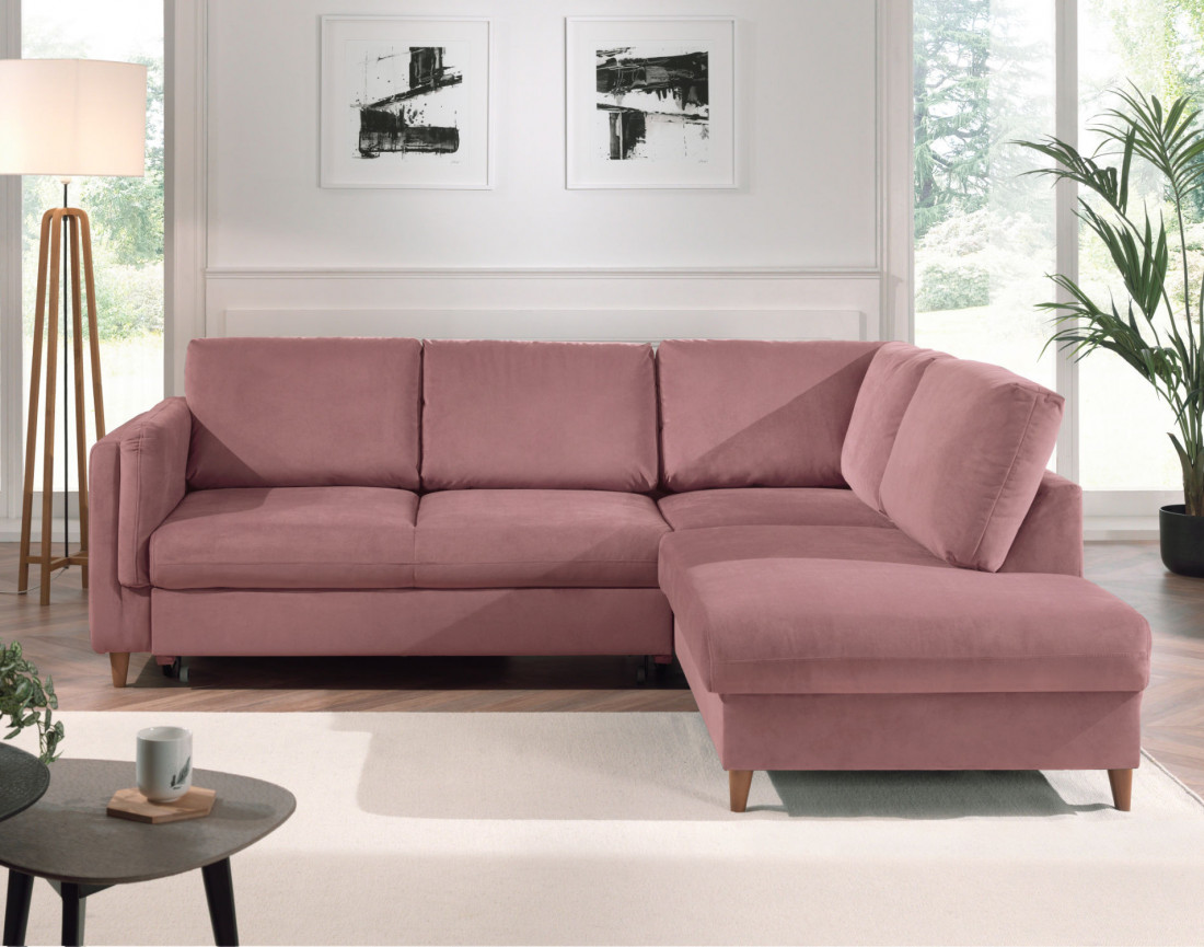 Canapé d'angle droit convertible 5 places en velours Brooke