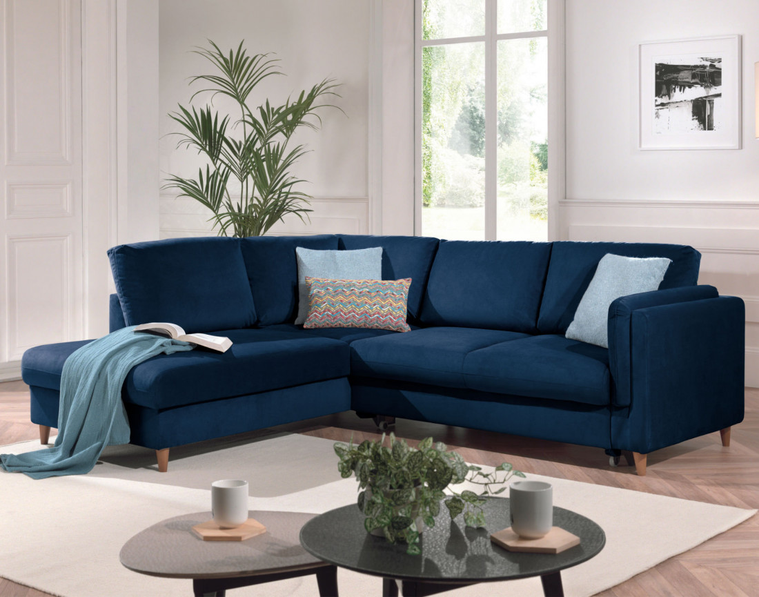 Canapé d'angle gauche convertible 5 places en velours Brooke