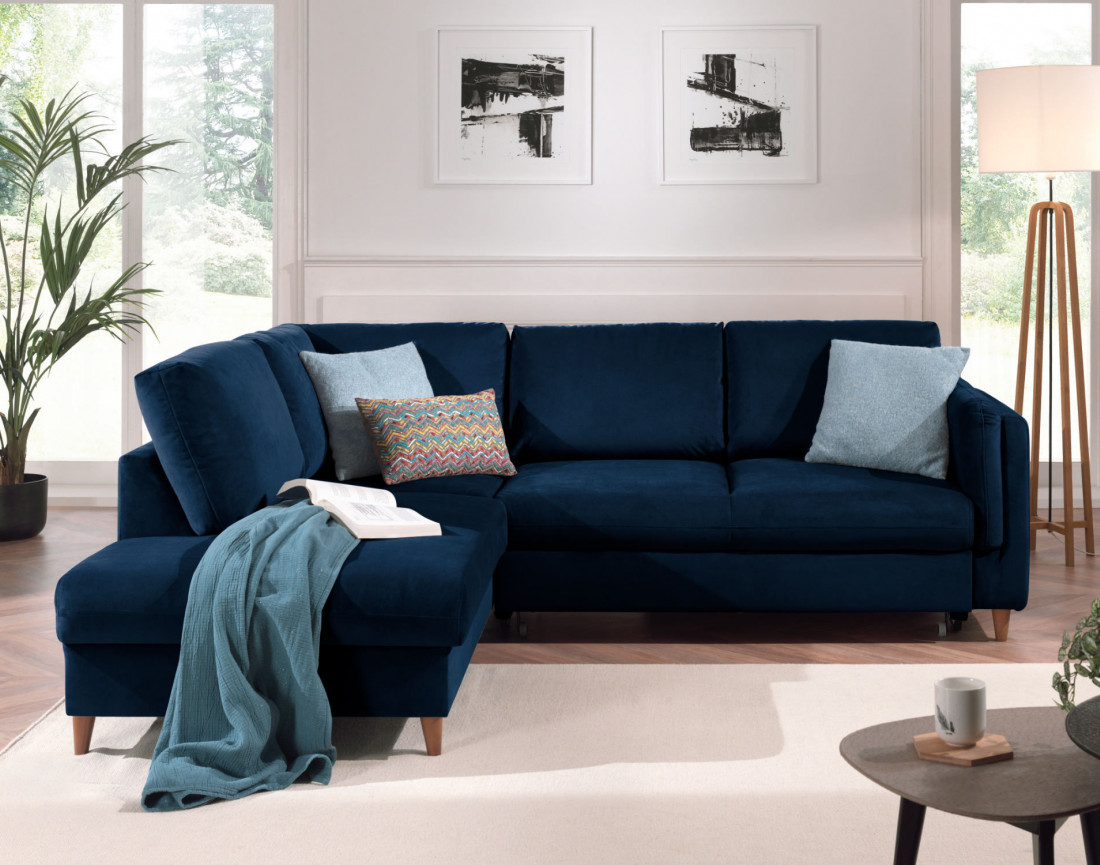 Canapé d'angle gauche convertible 5 places en velours Brooke