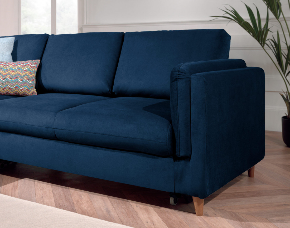 Canapé d'angle gauche convertible 5 places en velours Brooke