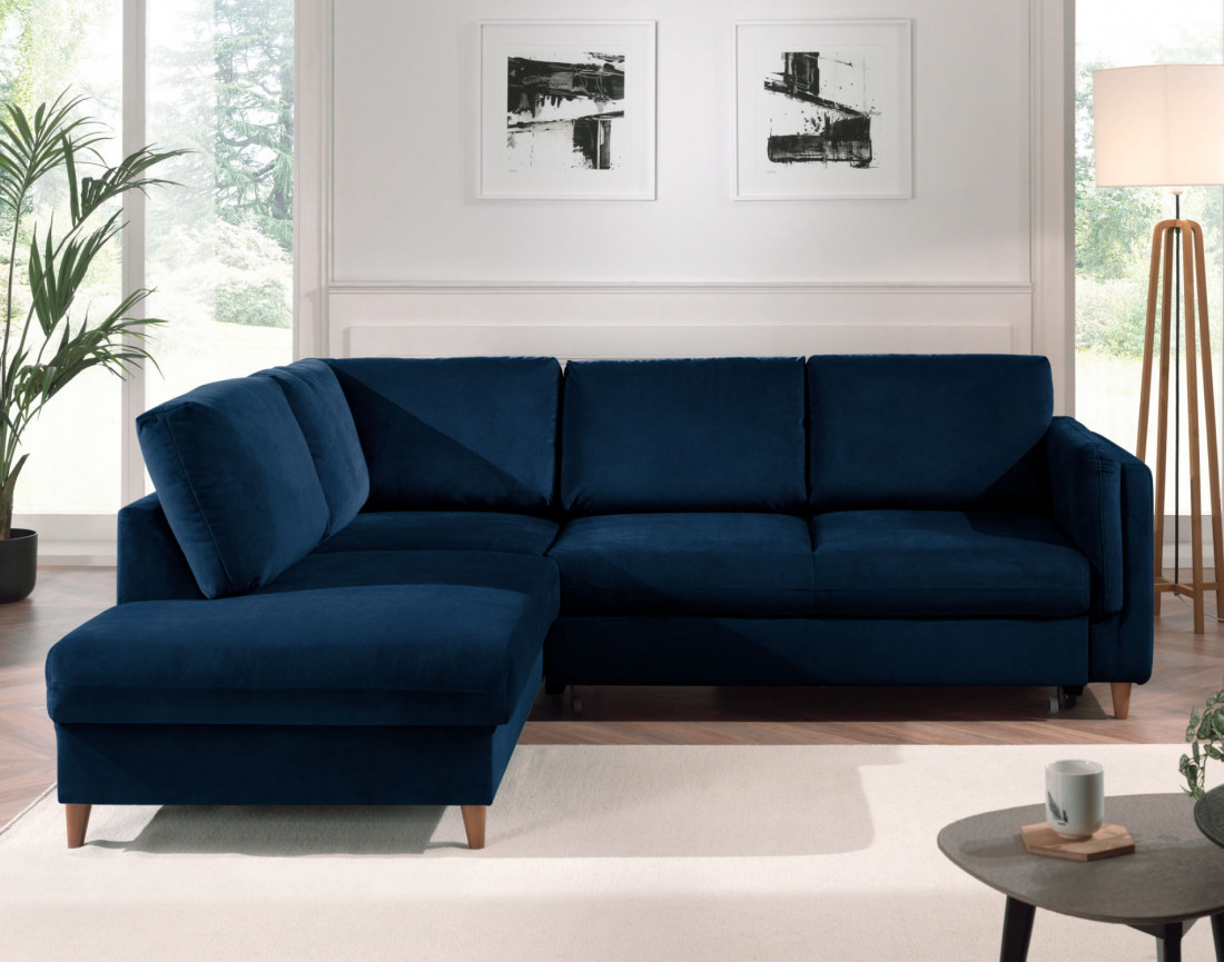 Canapé d'angle gauche convertible 5 places en velours Brooke