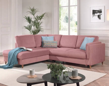 Canapé d'angle gauche convertible 5 places en velours Brooke