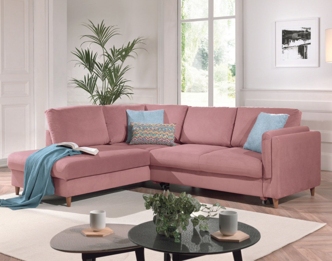 Canapé d'angle gauche convertible 5 places en velours Brooke