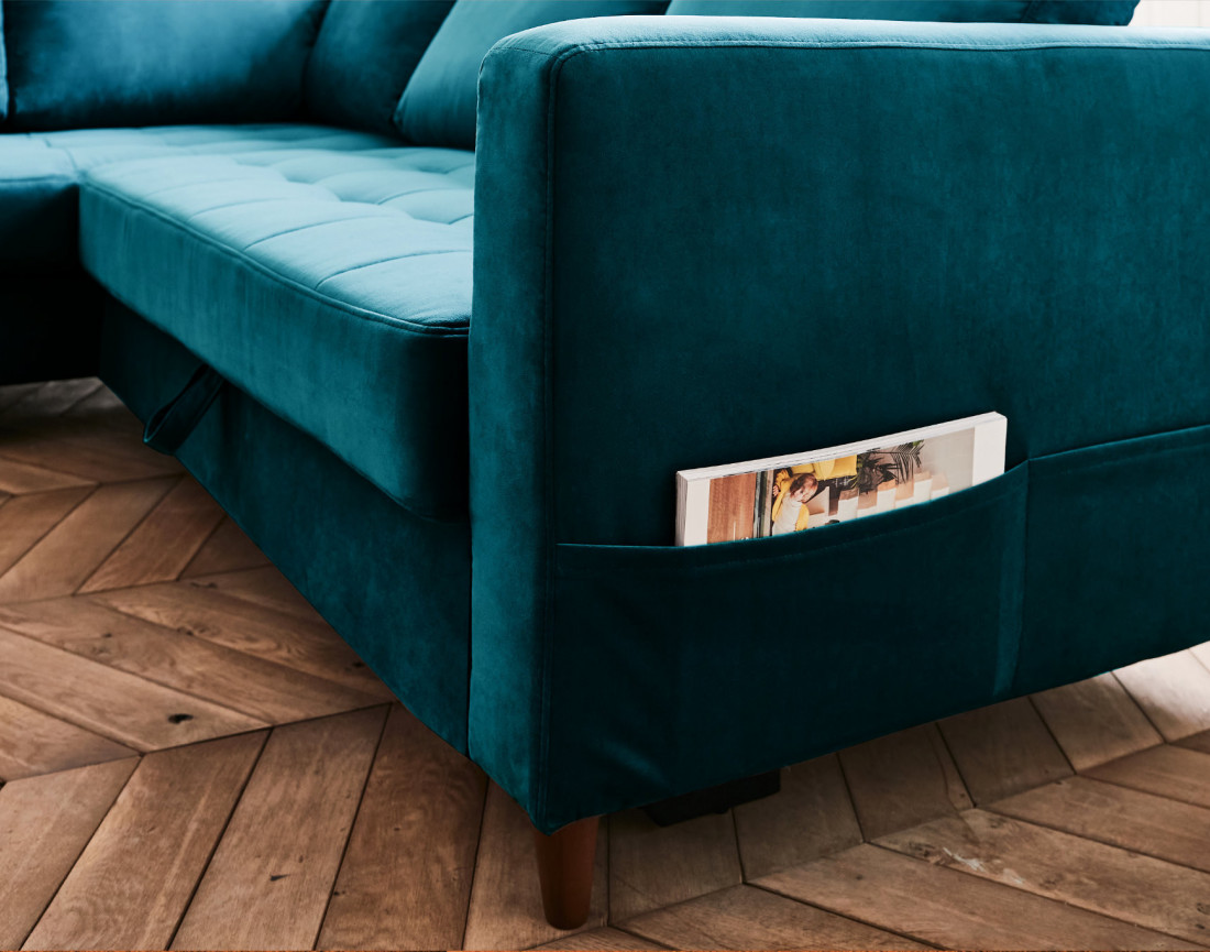 Canapé d'angle gauche 5 places convertible en velours Anna