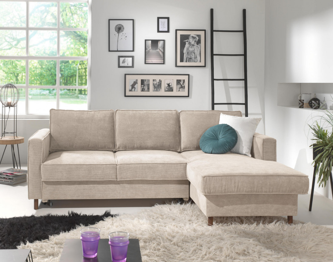 Canapé d'angle droit convertible avec coffre 4 places en velours côtelé Jake