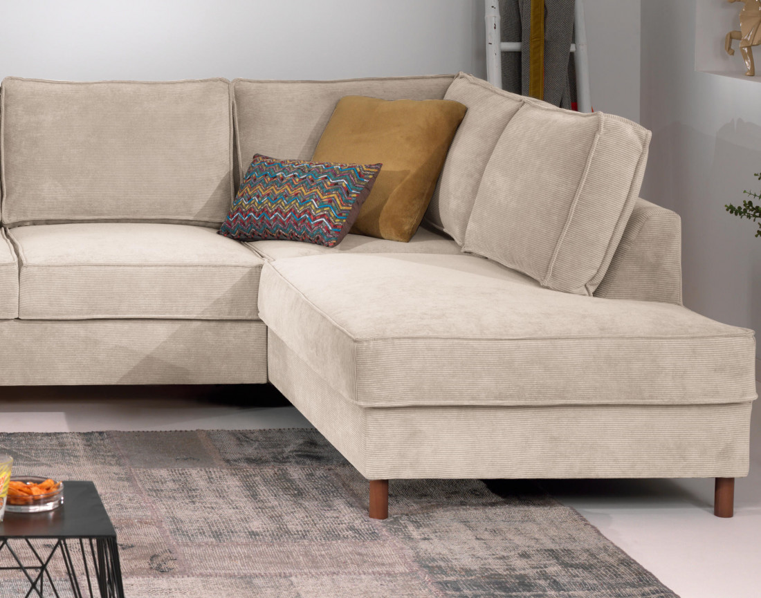 Canapé panoramique d'angle droit convertible avec coffre 7 places en velours côtelé Jake