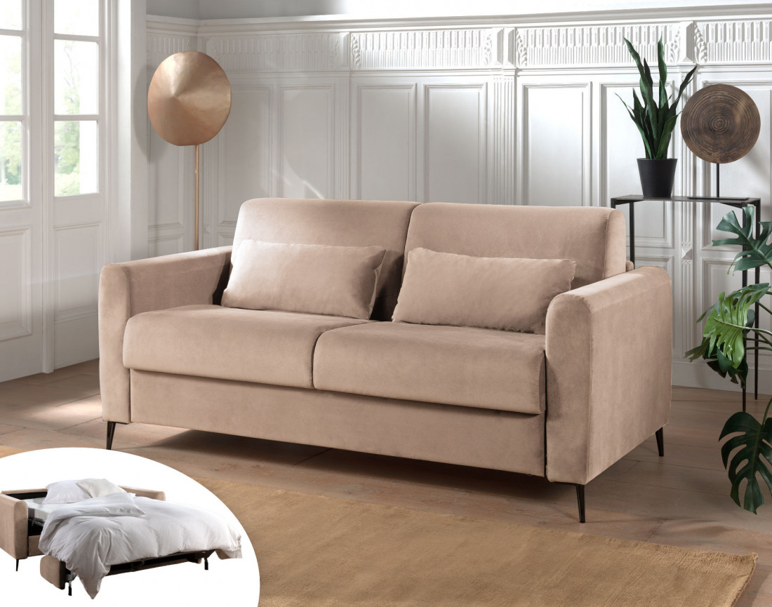 Canapé 3 places convertible express quotidien en velours Owen