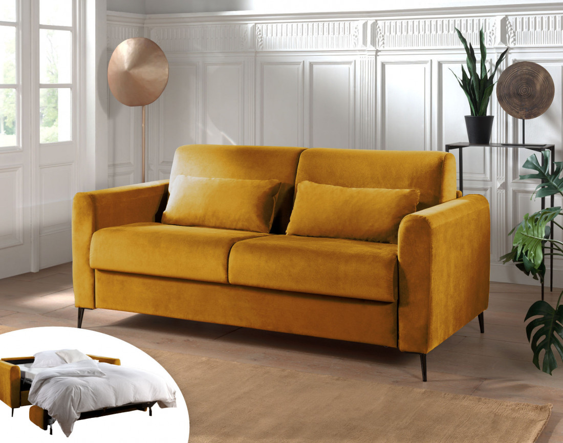 Canapé 3 places convertible express quotidien en velours Owen