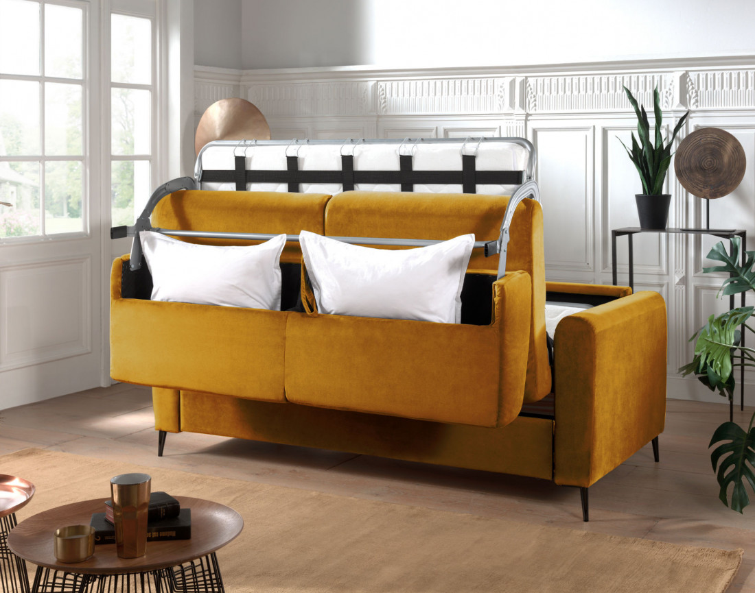Canapé 3 places convertible express quotidien en velours Owen