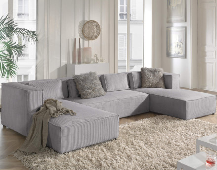 Stella - canapé panoramique en velours côtelé - 7 places - style contemporain