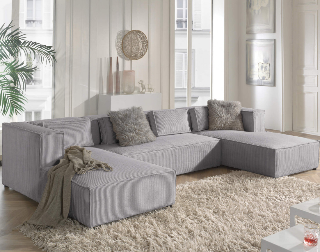 Stella - canapé panoramique en velours côtelé - 7 places - style contemporain