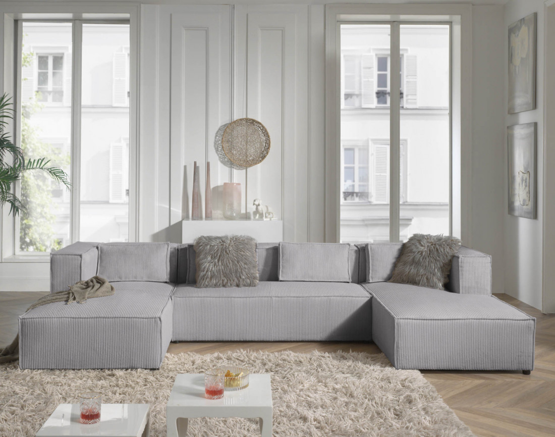 Stella - canapé panoramique en velours côtelé - 7 places - style contemporain