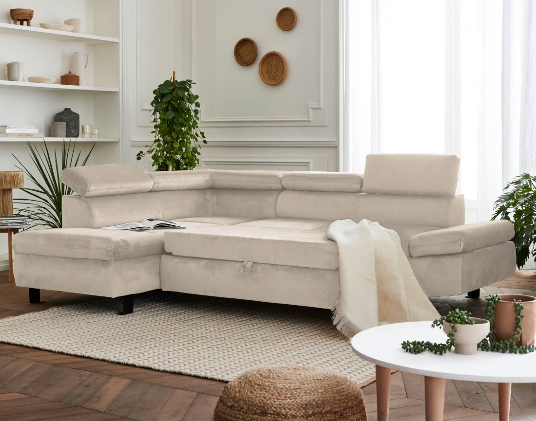 Canapé d'angle convertible 5 places avec têtières Nairobi - Gauche