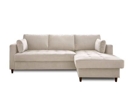 Canapé d'angle droit 4 places convertible avec coffre en velours Anna