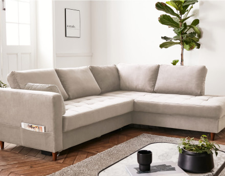 Canapé d'angle droit 5 places convertible en velours Anna