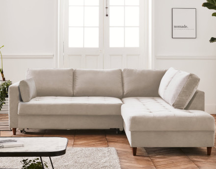 Canapé d'angle droit 5 places convertible en velours Anna