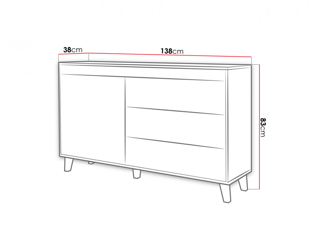 Lord - buffet bas 3 tiroirs et 1 porte 138 cm