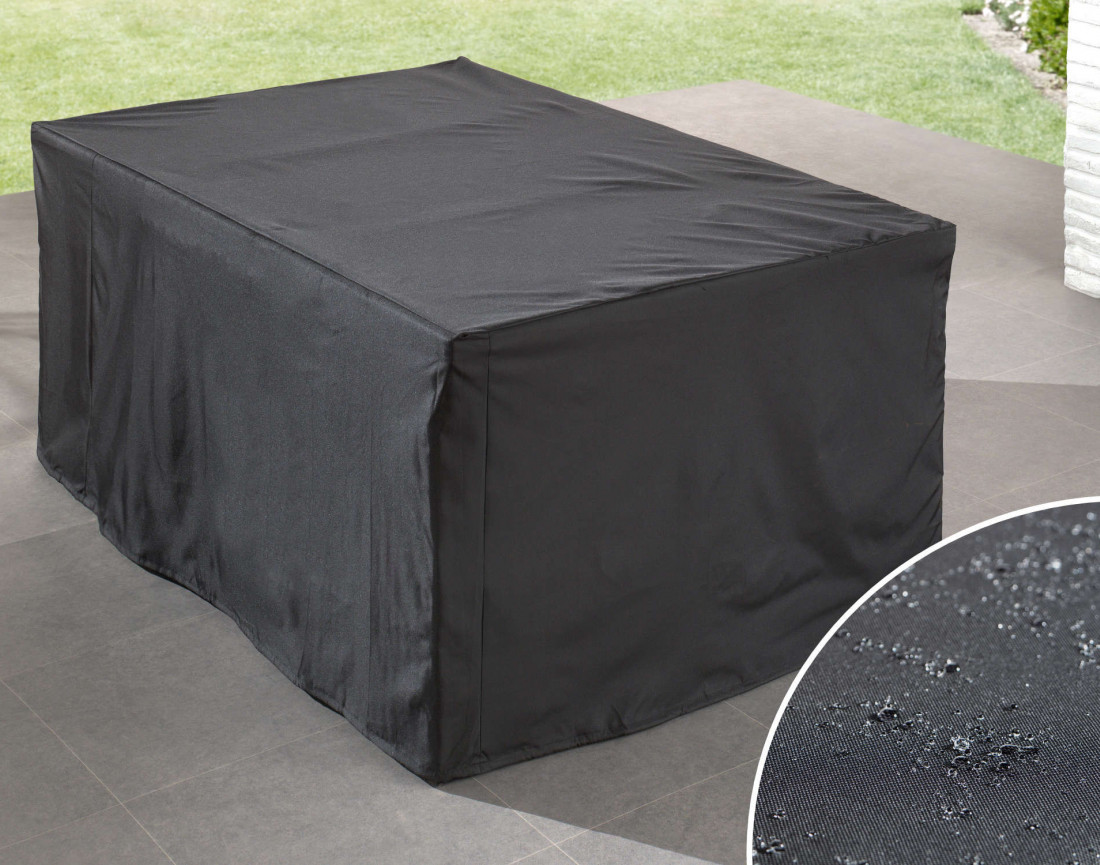 Salon de jardin encastrable 10 places - en résine tressée - Noir avec coussins beiges + housse de protection - Cuba