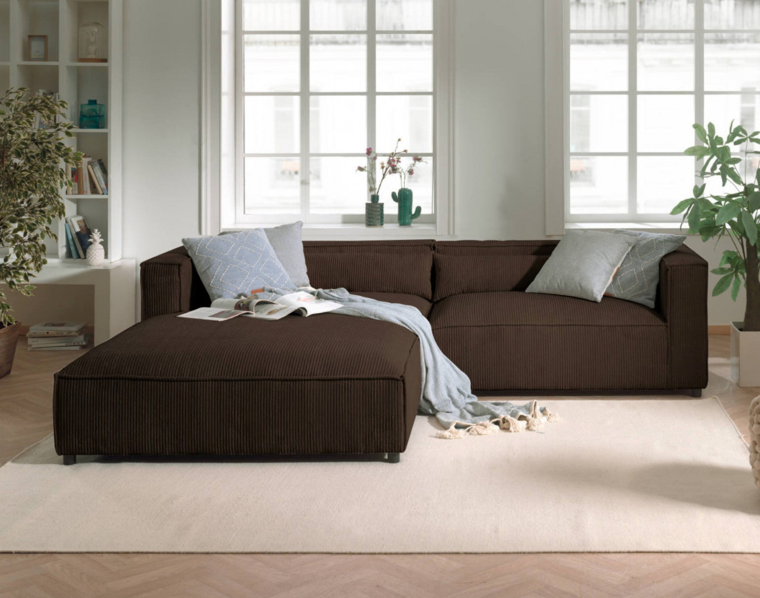 Ela - canapé d'angle gauche 4 places - en velours côtelé - style contemporain