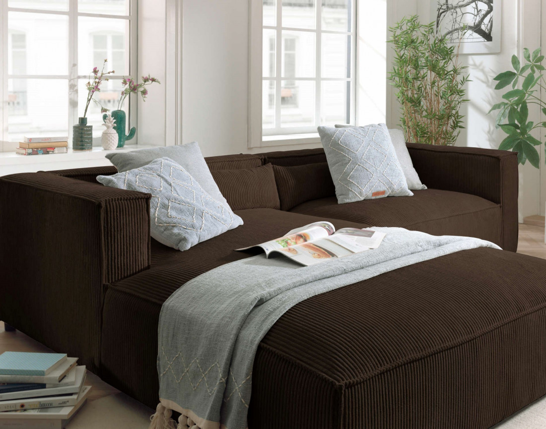 Ela - canapé d'angle gauche 4 places - en velours côtelé - style contemporain