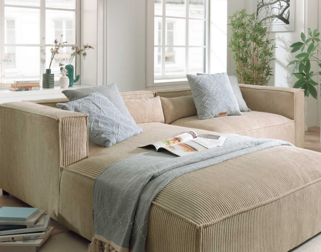 Ela - canapé d'angle gauche 4 places - en velours côtelé - style contemporain