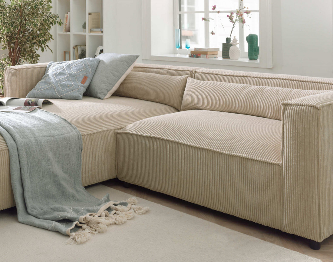 Ela - canapé d'angle gauche 4 places - en velours côtelé - style contemporain