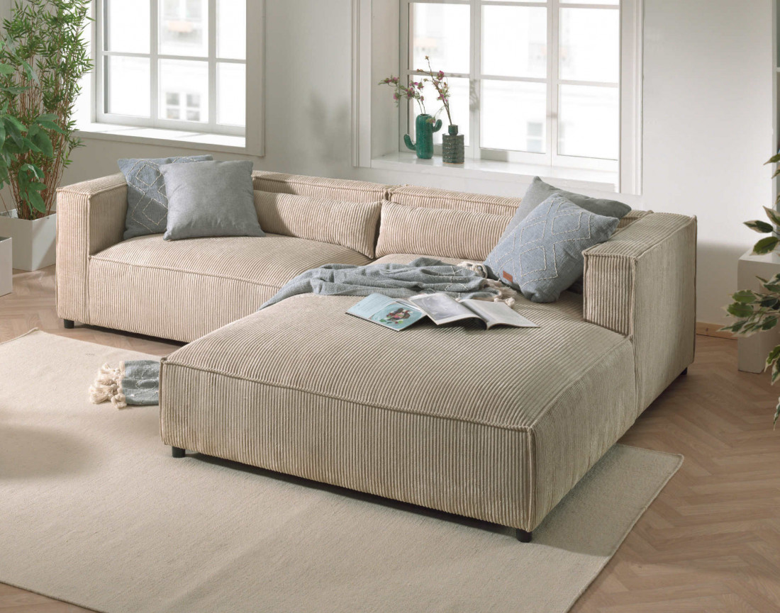 Ela - canapé d'angle droit 4 places en velours côtelé - style contemporain