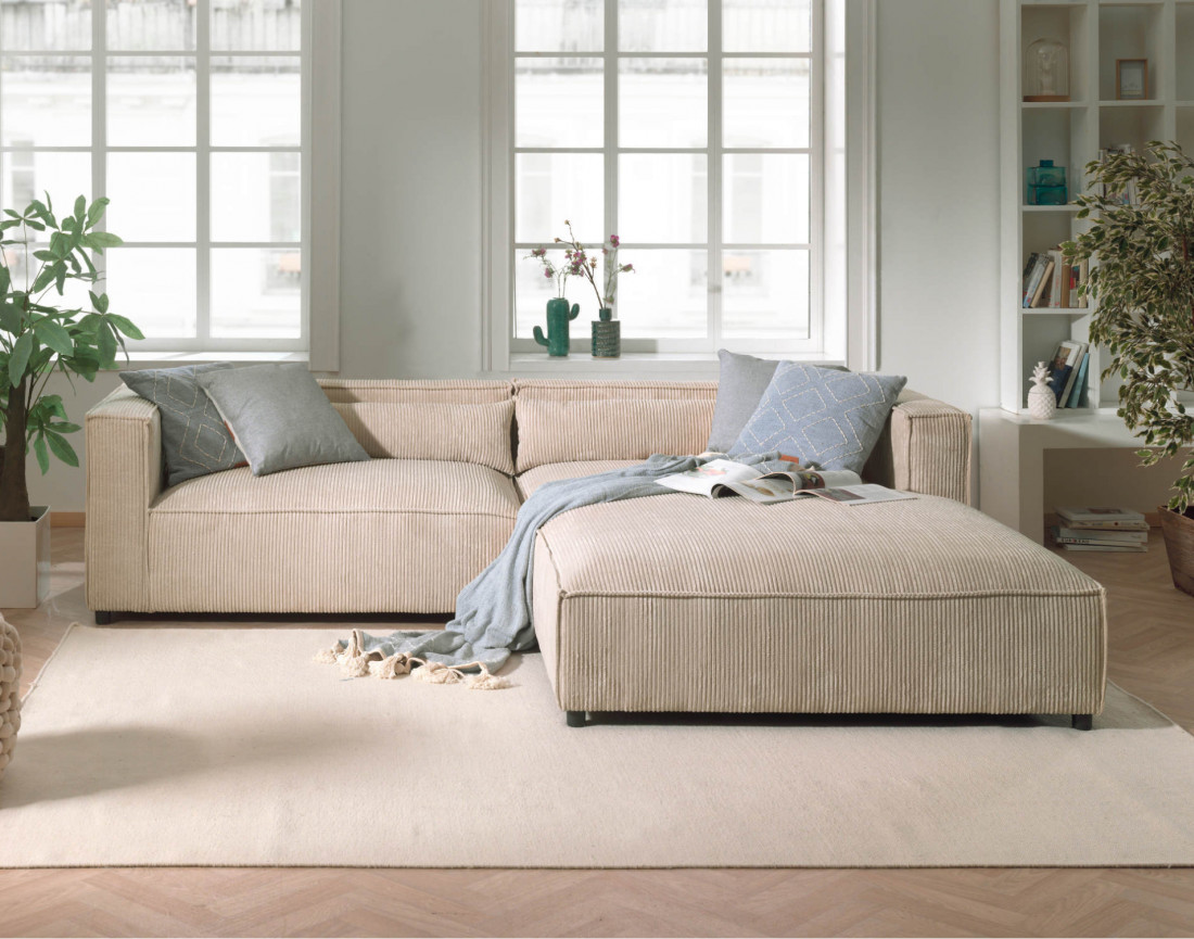 Ela - canapé d'angle droit 4 places en velours côtelé - style contemporain