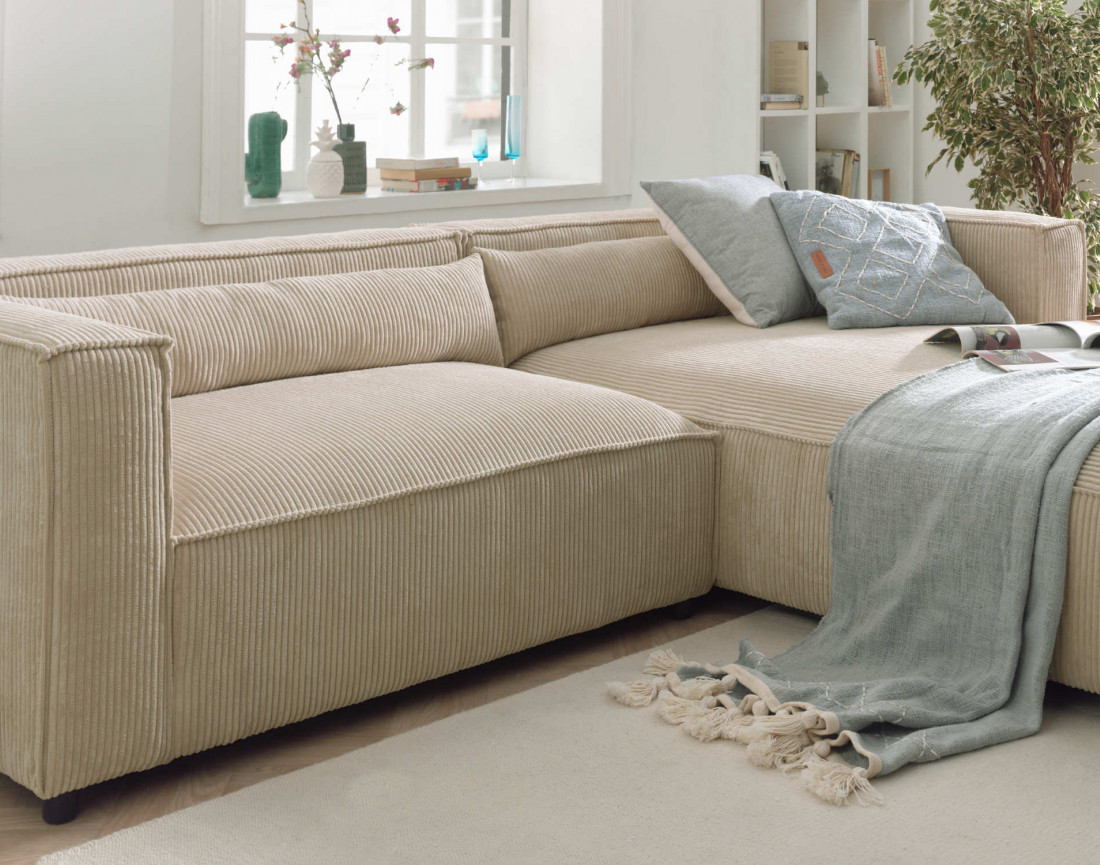 Ela - canapé d'angle droit 4 places en velours côtelé - style contemporain