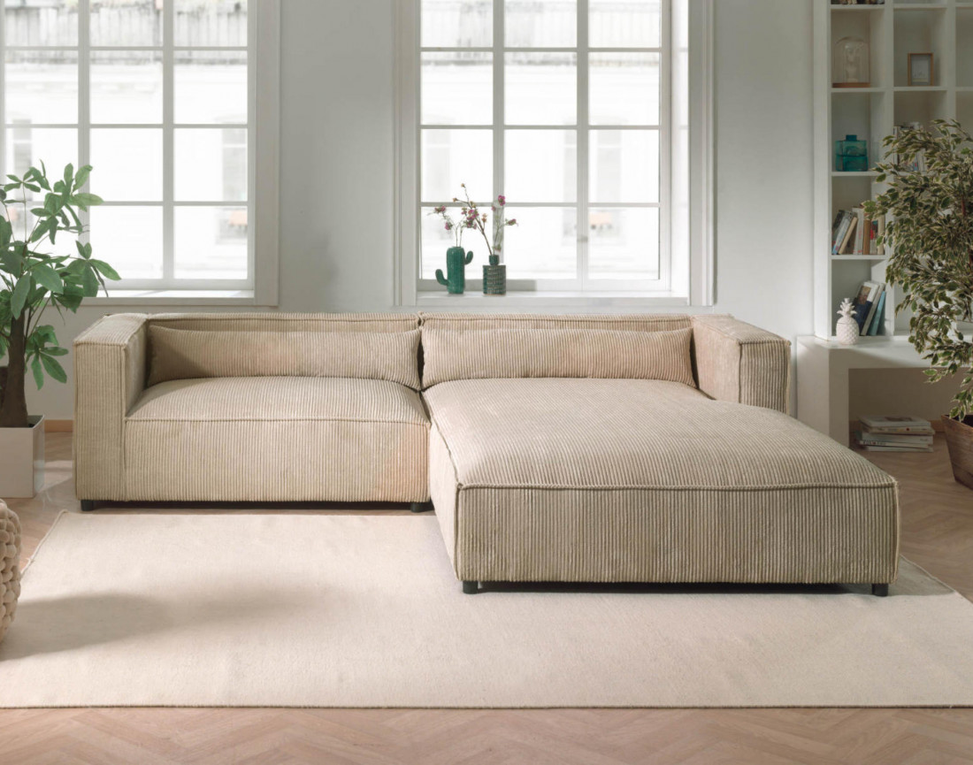 Ela - canapé d'angle droit 4 places en velours côtelé - style contemporain