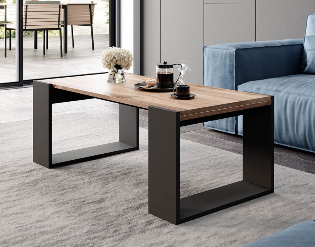 Willow - table basse bois et gris - style industriel - 120 cm