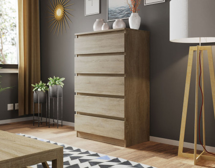 Celia - Commode 5 tiroirs en bois - 70 cm - style contemporain
