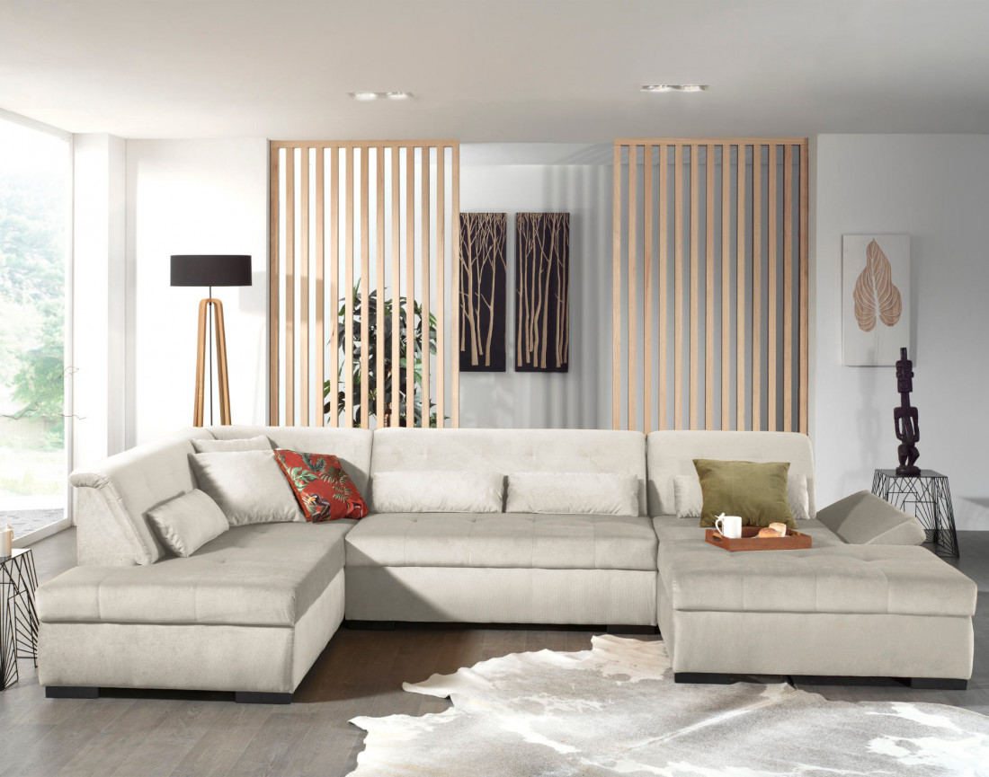 Canapé panoramique d'angle gauche 7 places XXL en velours Vermont