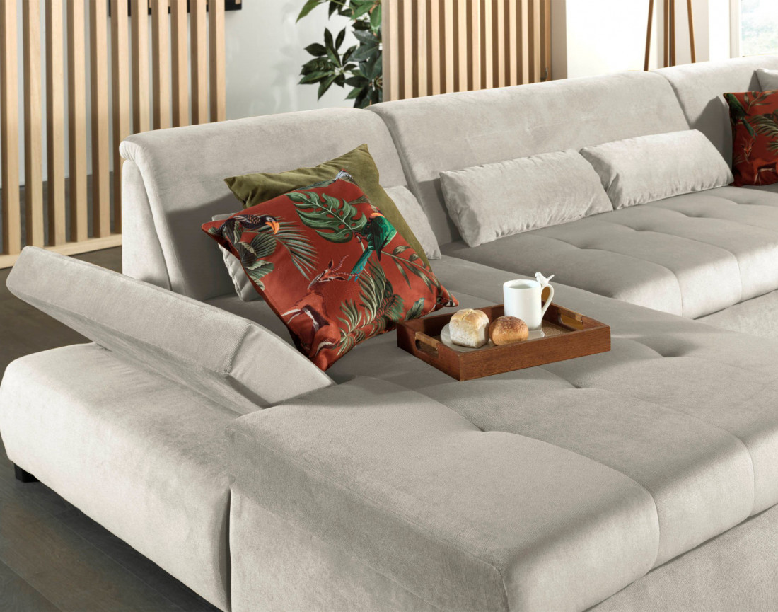 Canapé panoramique d'angle droit 7 places XXL en velours Vermont