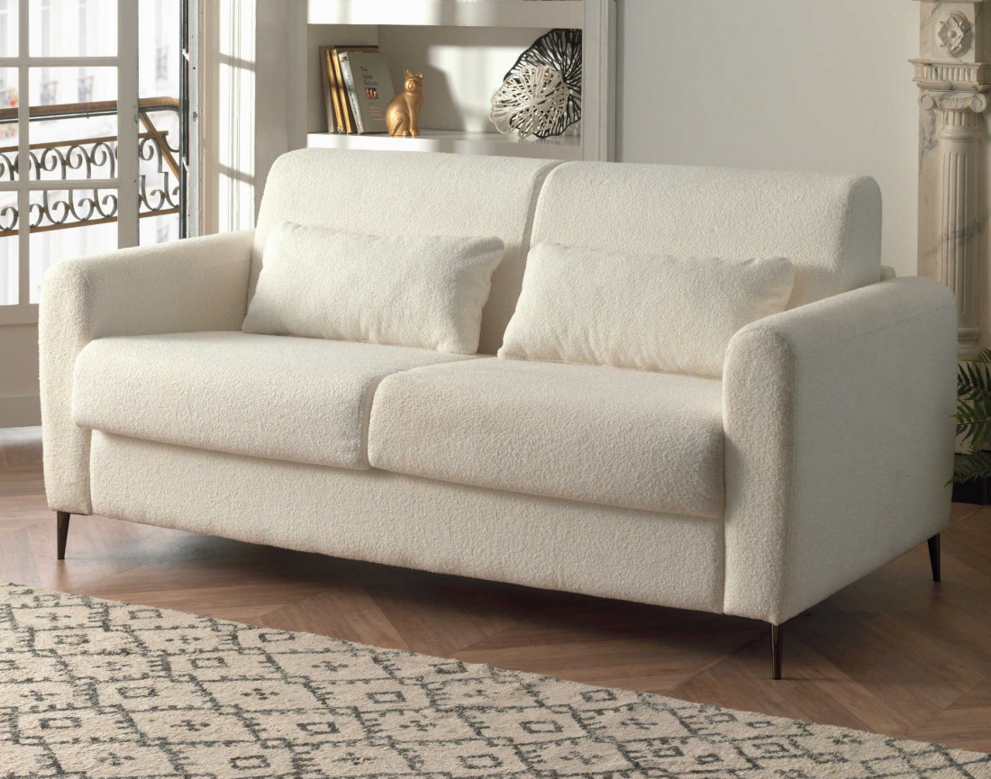 Canapé 3 places convertible express quotidien en tissu bouclette Owen