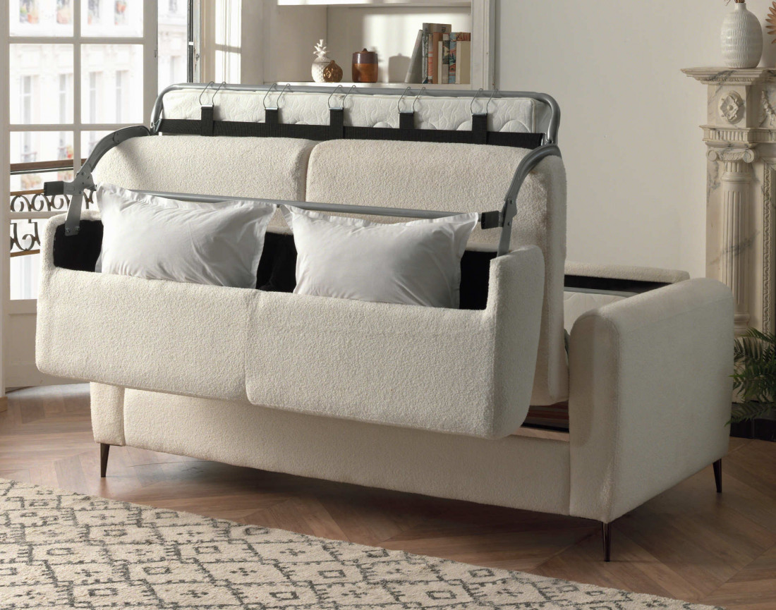 Canapé 3 places convertible express quotidien en tissu bouclette Owen