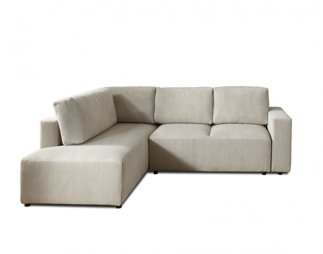 Canapé d'angle gauche 5 places convertible avec coffre en velours côtelé Livy