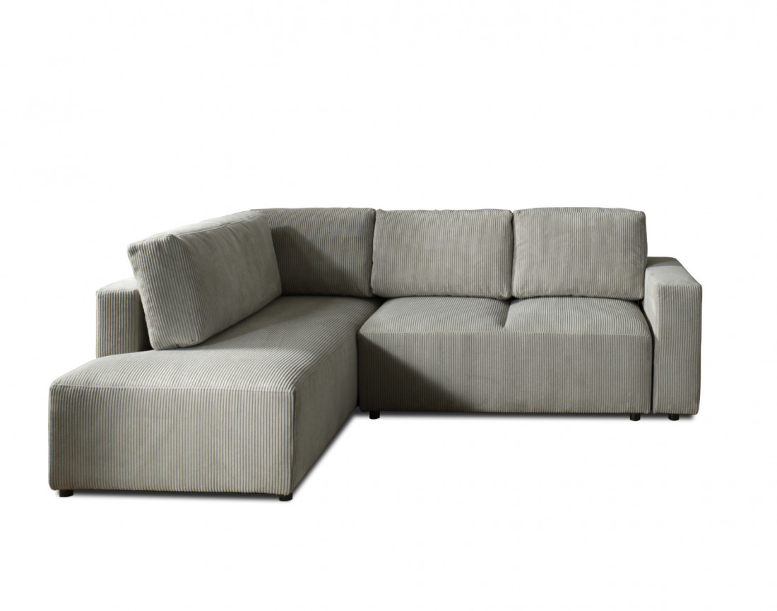 Canapé d'angle gauche 5 places convertible avec coffre en velours côtelé Livy