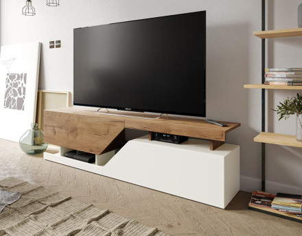 PITT – Meuble TV de style industriel avec deux armoires de rangement (160x46x35 cm)