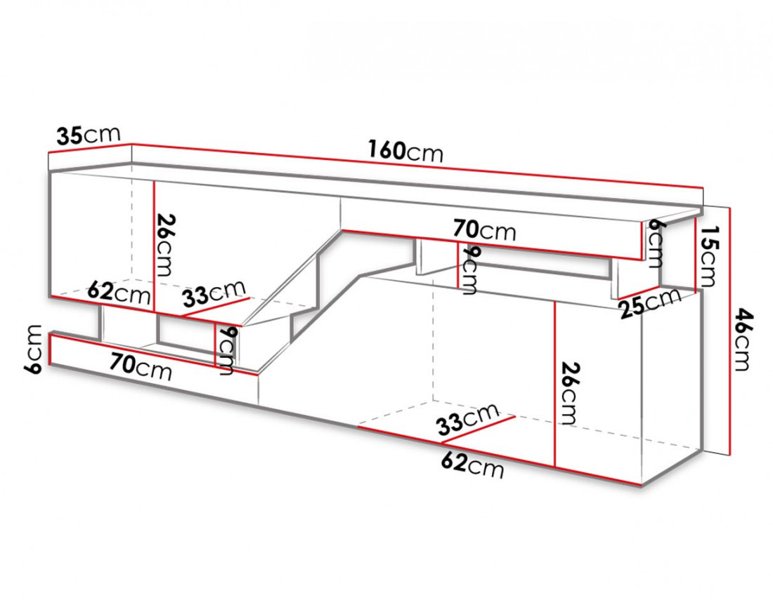 PITT – Meuble TV de style industriel avec deux armoires de rangement (160x46x35 cm)