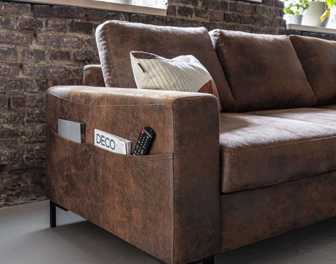 Canapé d'angle droit 5 places convertible en microfibre Lilly