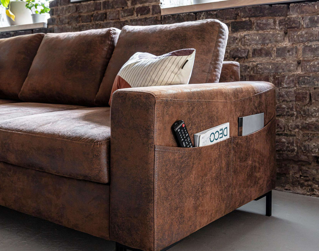 Lilly - Canapé d'angle gauche - 4 places - convertible avec coffre - en microfibre