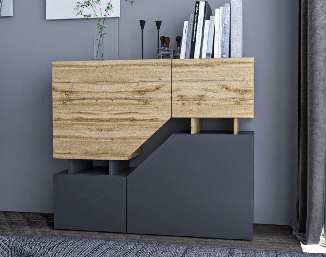 Pitt - Buffet haut de style industriel avec rangements - 120 cm