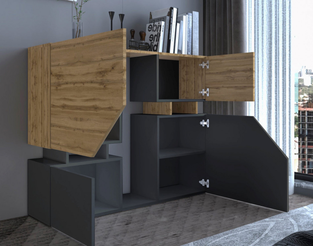 Pitt - Buffet haut de style industriel avec rangements - 120 cm