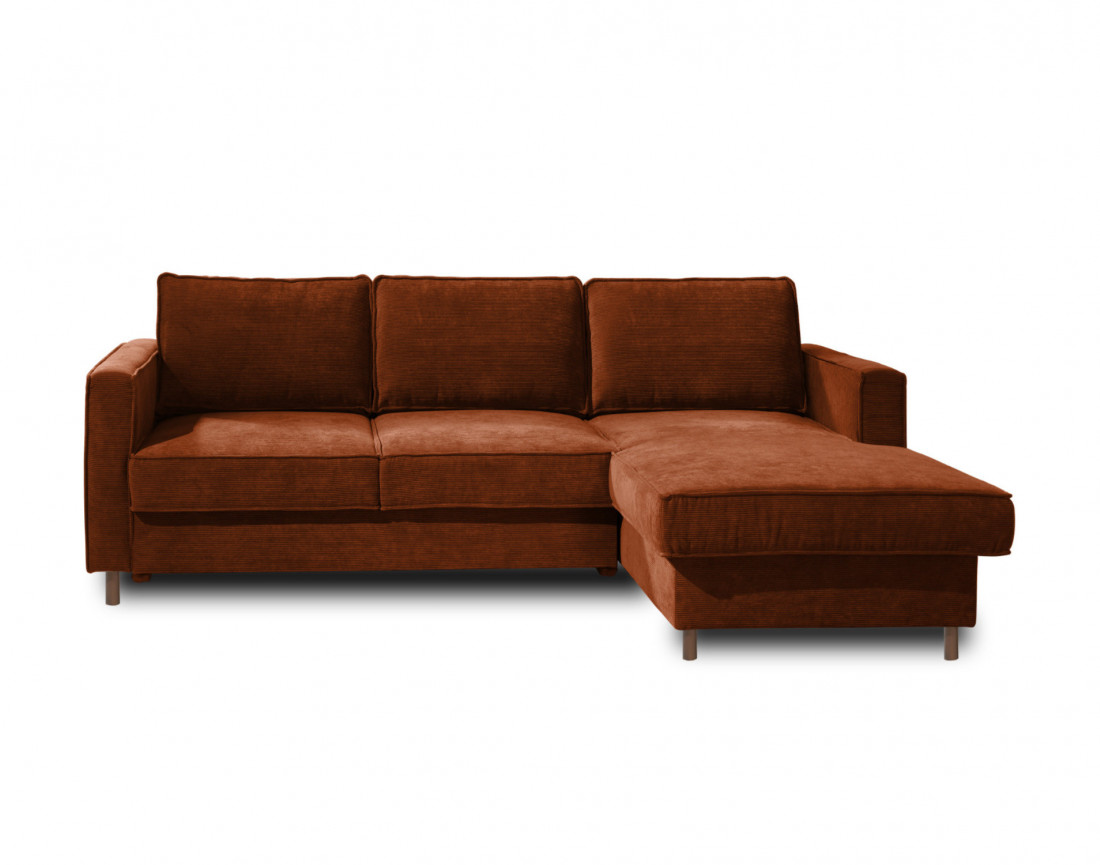 Canapé d'angle droit convertible avec coffre 4 places en velours côtelé Jake