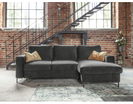 Canapé d'angle droit 4 places convertible avec coffre en velours