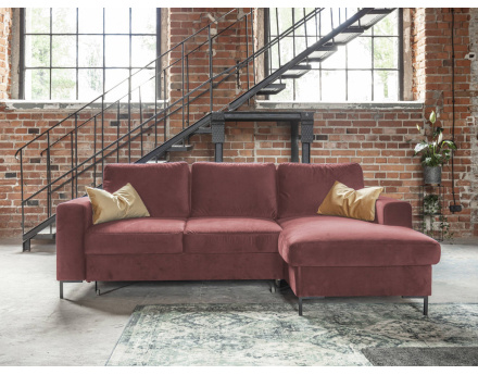 Canapé d'angle droit 4 places convertible avec coffre en velours